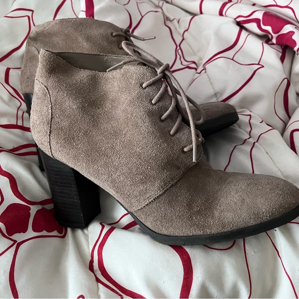 Franco Sarto Taupe Suede Heeled Boots